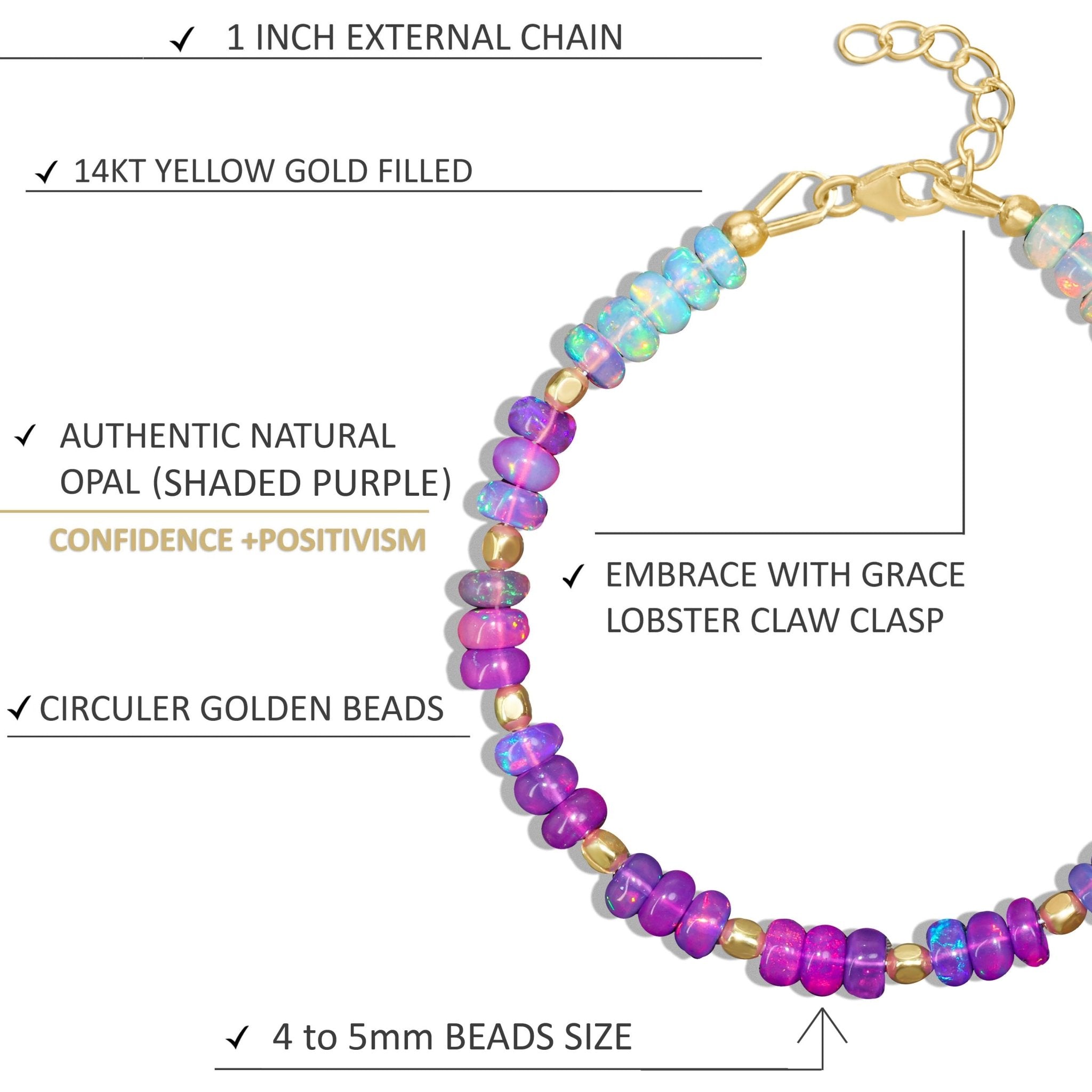 Natural Purple Opal Shaded Dainty Beaded Bracelet Gold Filled Handmade Bracelets - Goodstone Jewels
