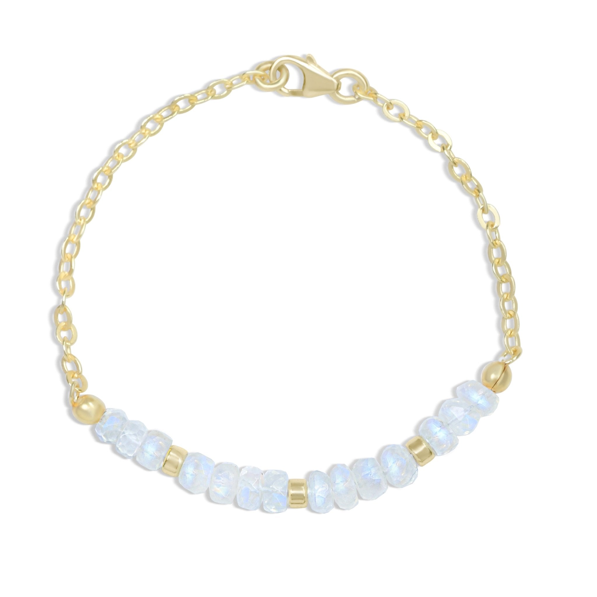 Natural rainbow moonstone faceted beads chain bracelet - Goodstone Jewels