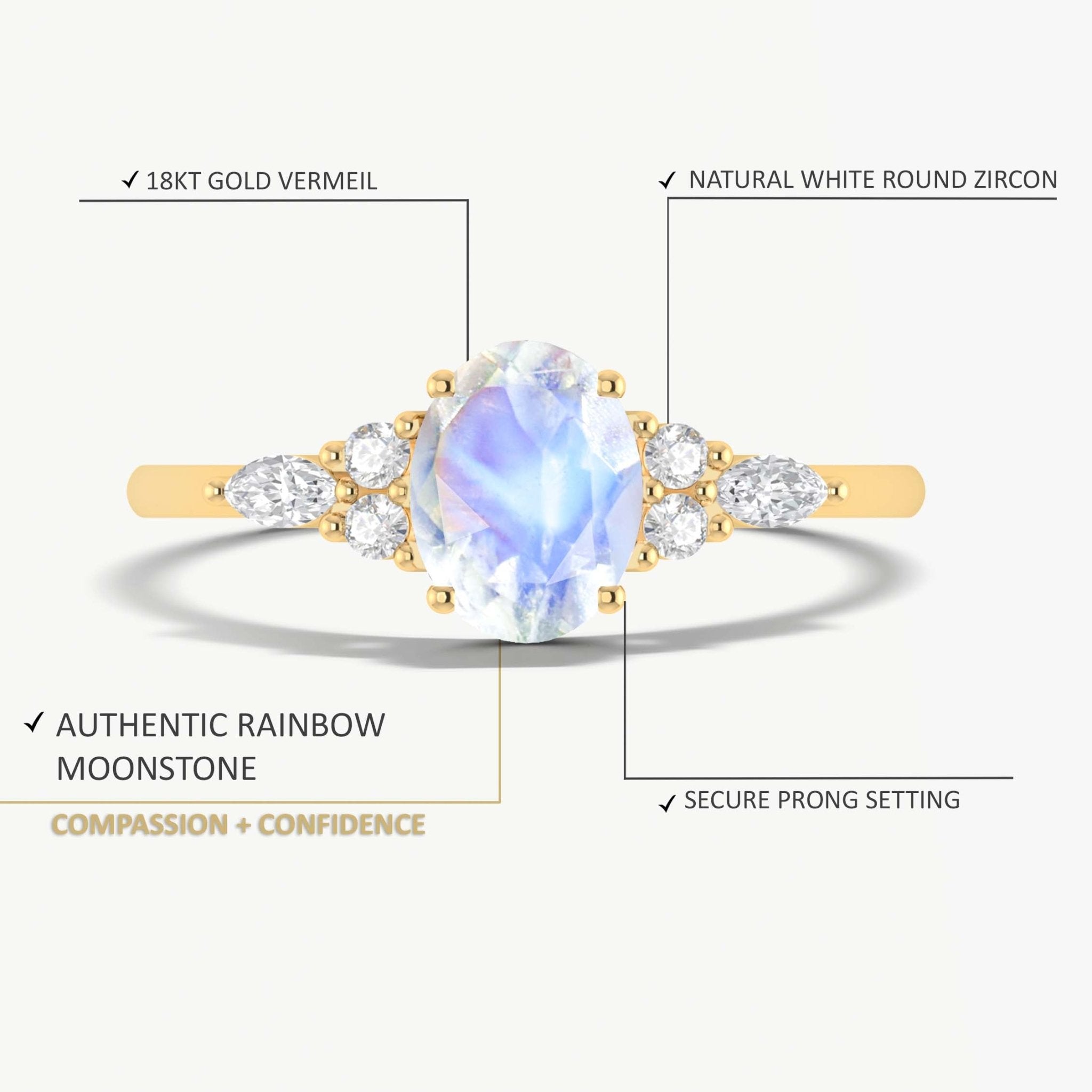 Natural Rainbow moonstone oval shape stone Engagement ring - Goodstone Jewels