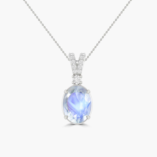 Natural Rainbow Moonstone Pendant Necklace