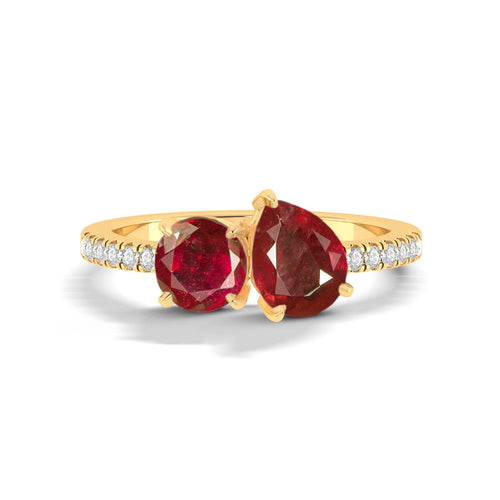 Natural Red Ruby Two Stone Promise Ring For Her