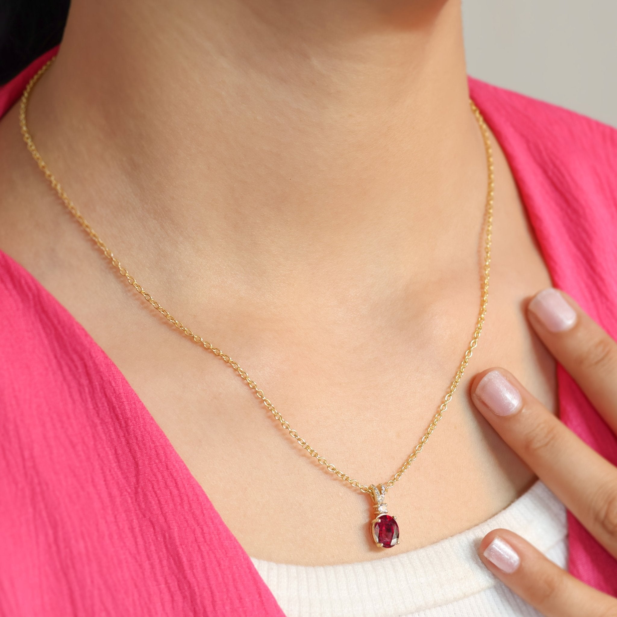 Natural Red Ruby Gemstone Pendant Necklace - Goodstone Jewels