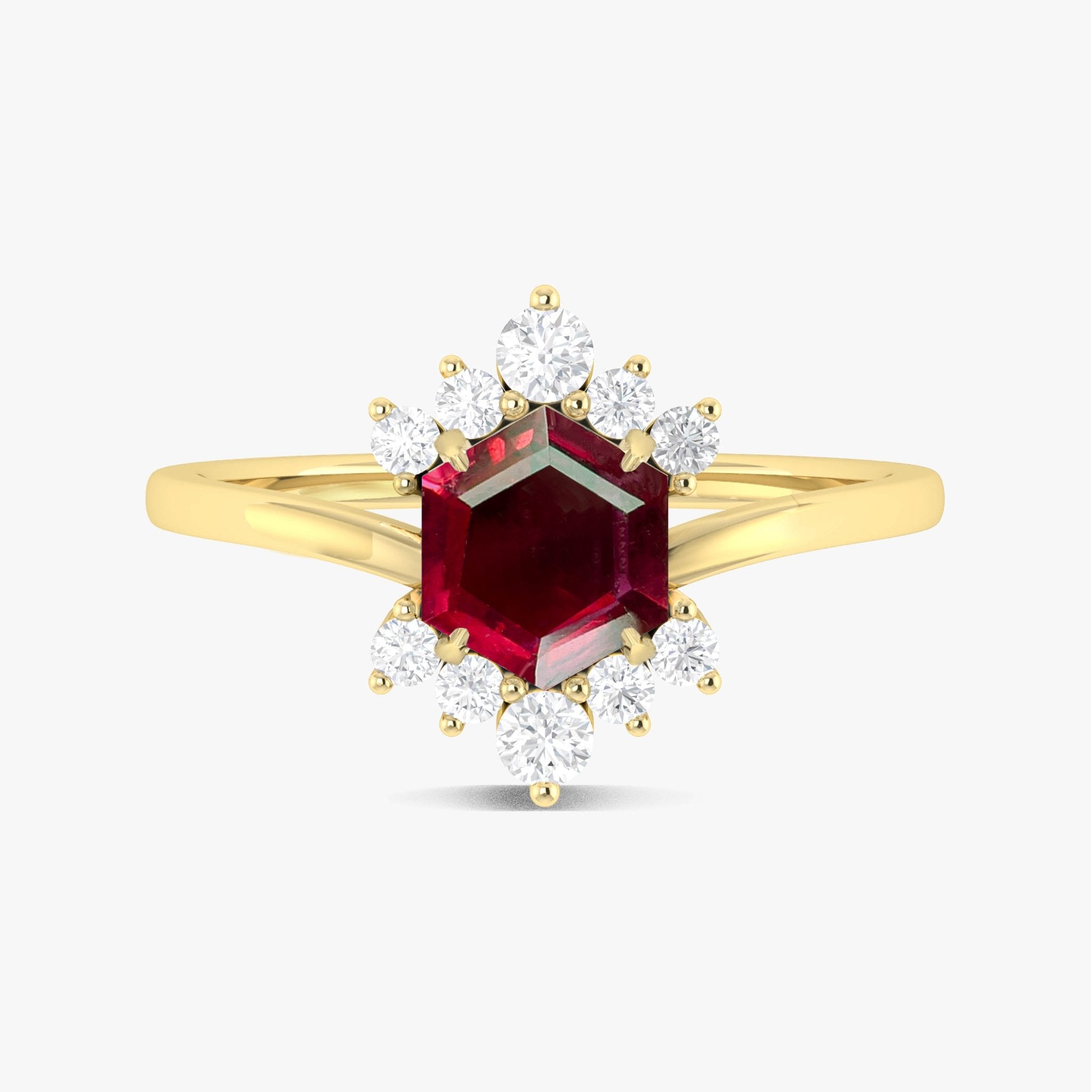 Natural Hexagon Gemstone Red Ruby Ring for Women 