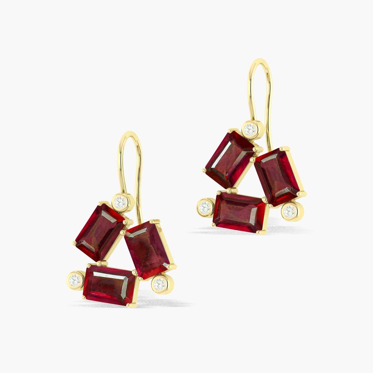 Natural Red Ruby Octogon Stone Dangle Earrings - Goodstone Jewels