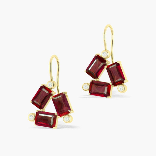 Natural Red Ruby Octogon Stone Dangle Earrings