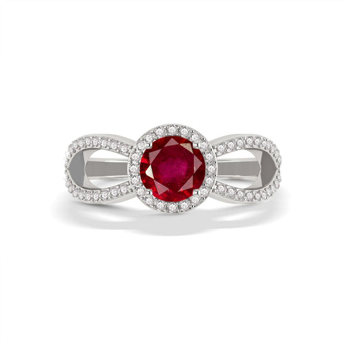 Natural Ruby 6 MM Round Shape Halo Engagement Ring