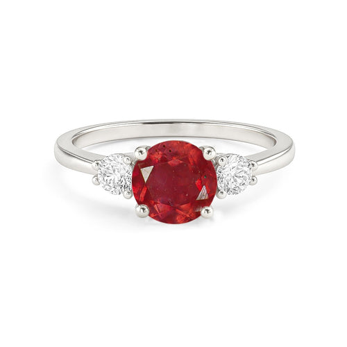 Ruby and Zircon Three Stone Birthstone Ring