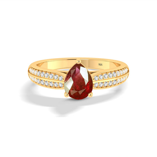 Natural Ruby and White Zircon Solitaire with Accents Ring