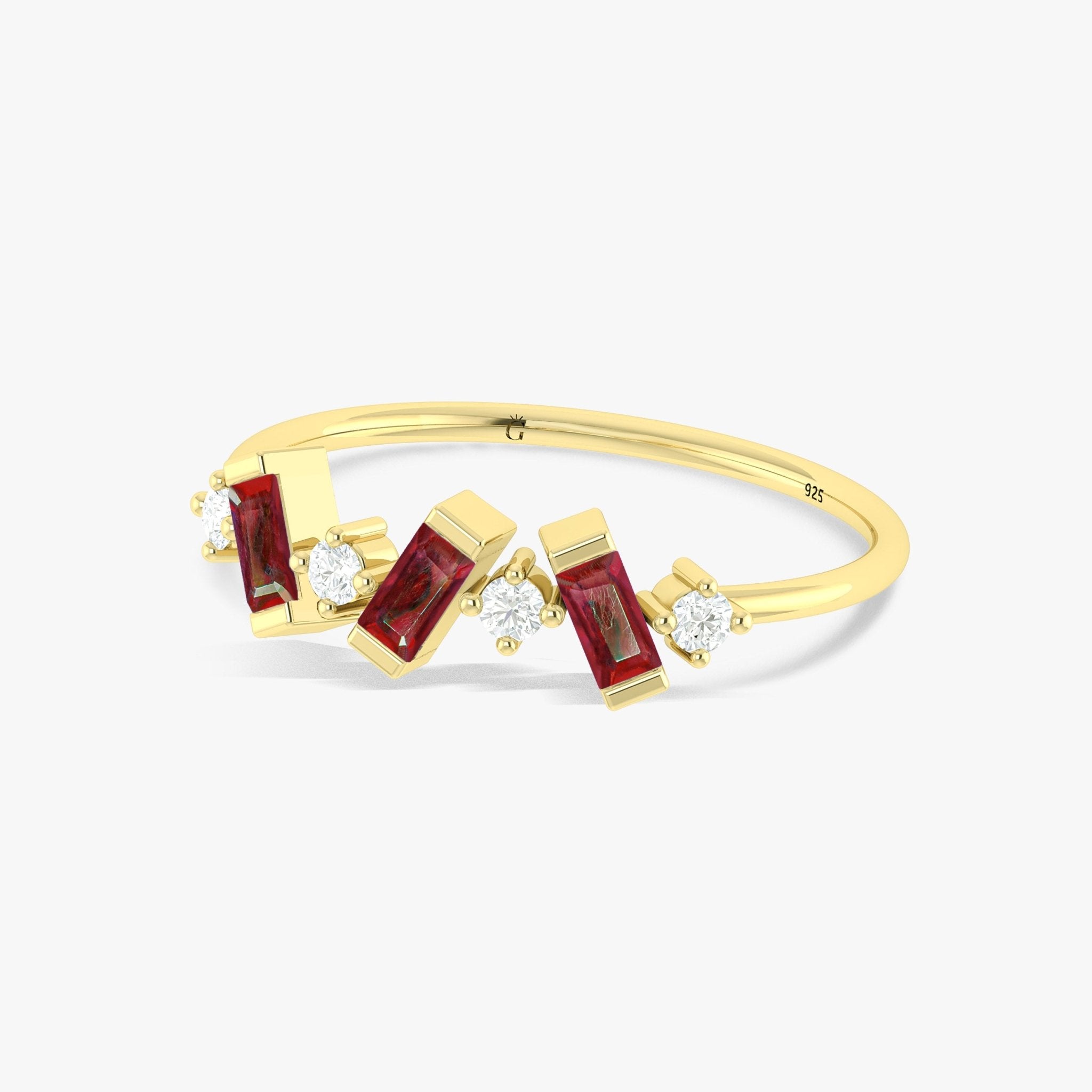 Natural Ruby Baguette Shape Designer Three Stone Ring - Goodstone Jewels