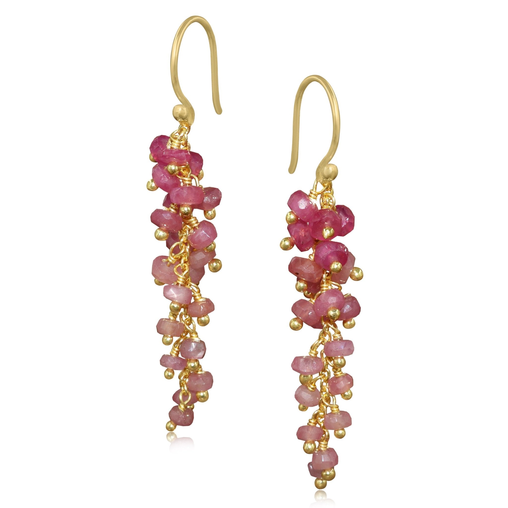 Natural Ruby Beaded Long Cluster Dangle Earrings - Goodstone Jewels