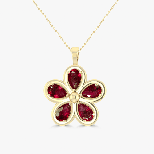 Natural Ruby Flower Style Pendant Chain Necklace