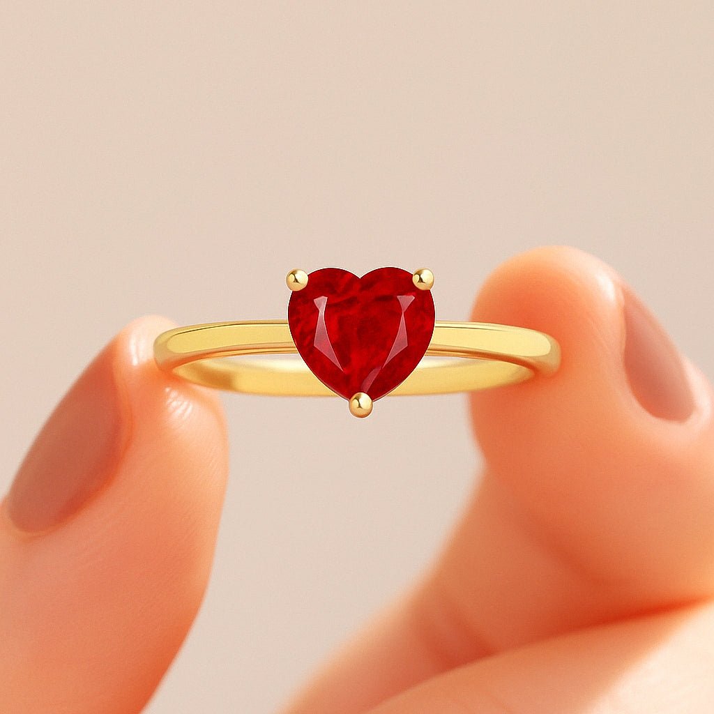 Natural Ruby Gemstone Heart Ring in Yellow Gold Filled & 925 Silver - Goodstone Jewels