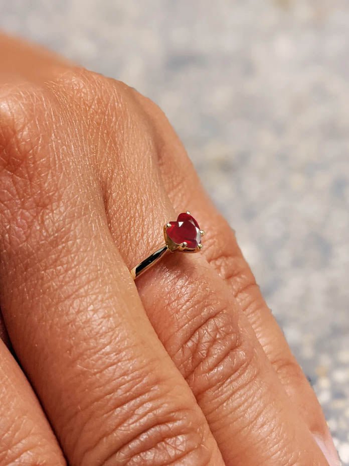 Natural Ruby Gemstone Heart Ring in Yellow Gold Filled & 925 Silver - Goodstone Jewels
