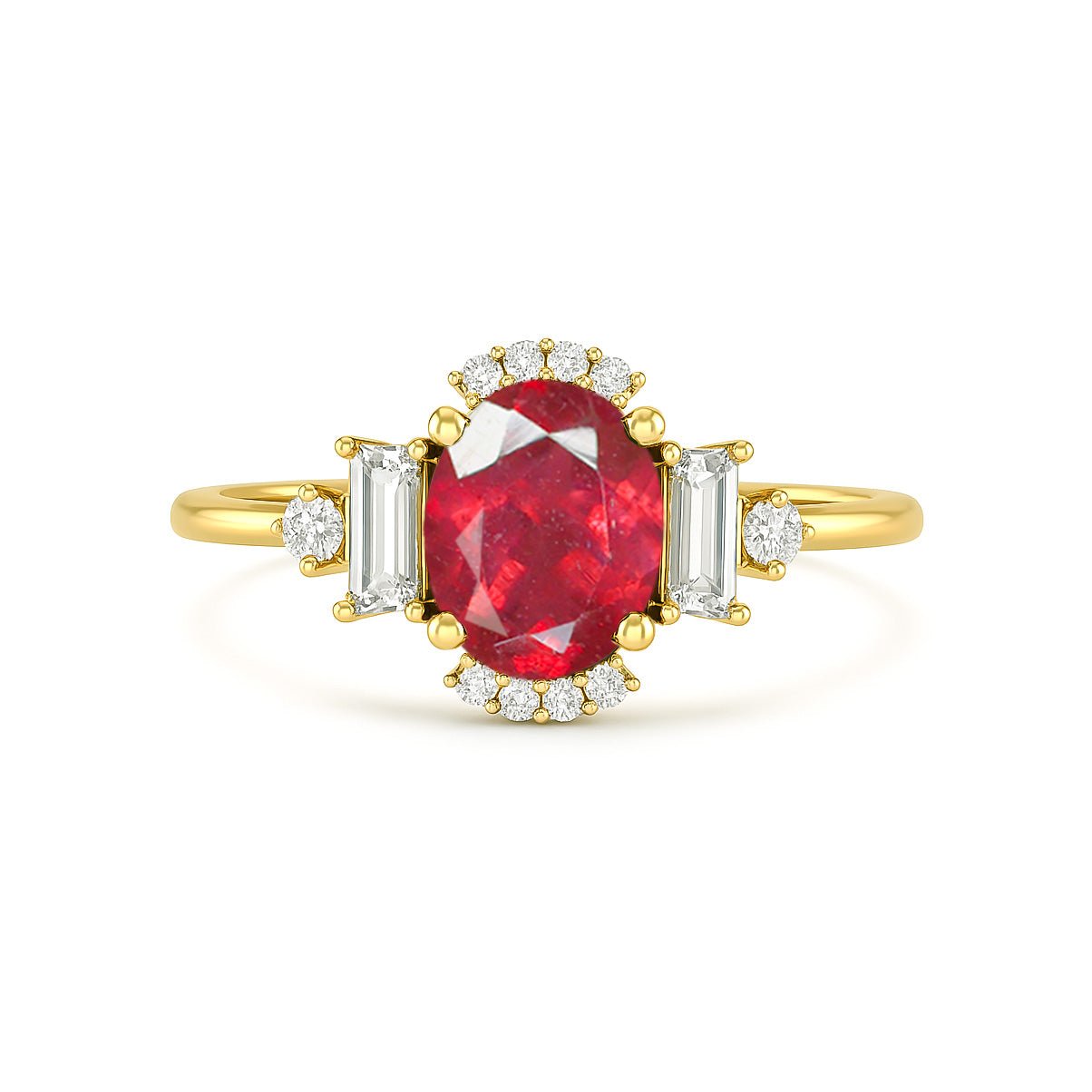 Ruby halo wedding ring with natural stone