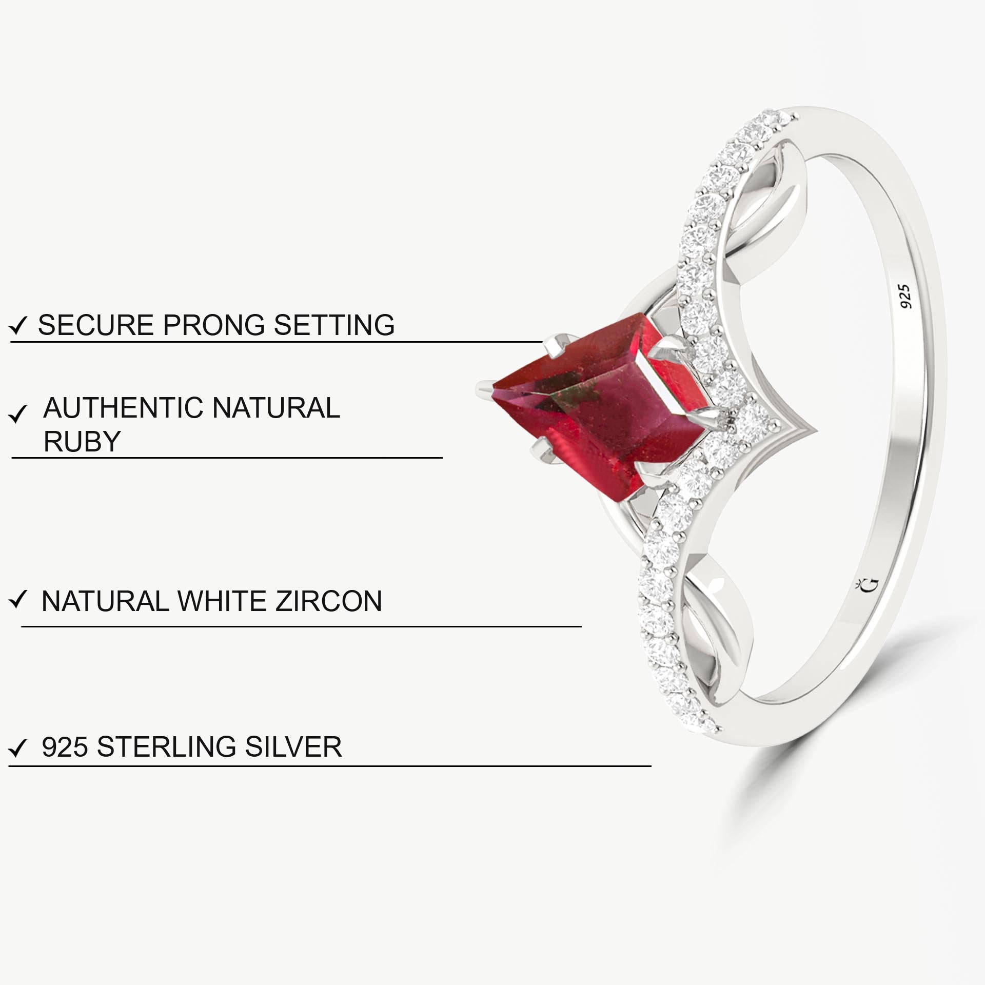 Natural Ruby Kite Shape Wishbone Ring - Goodstone Jewels