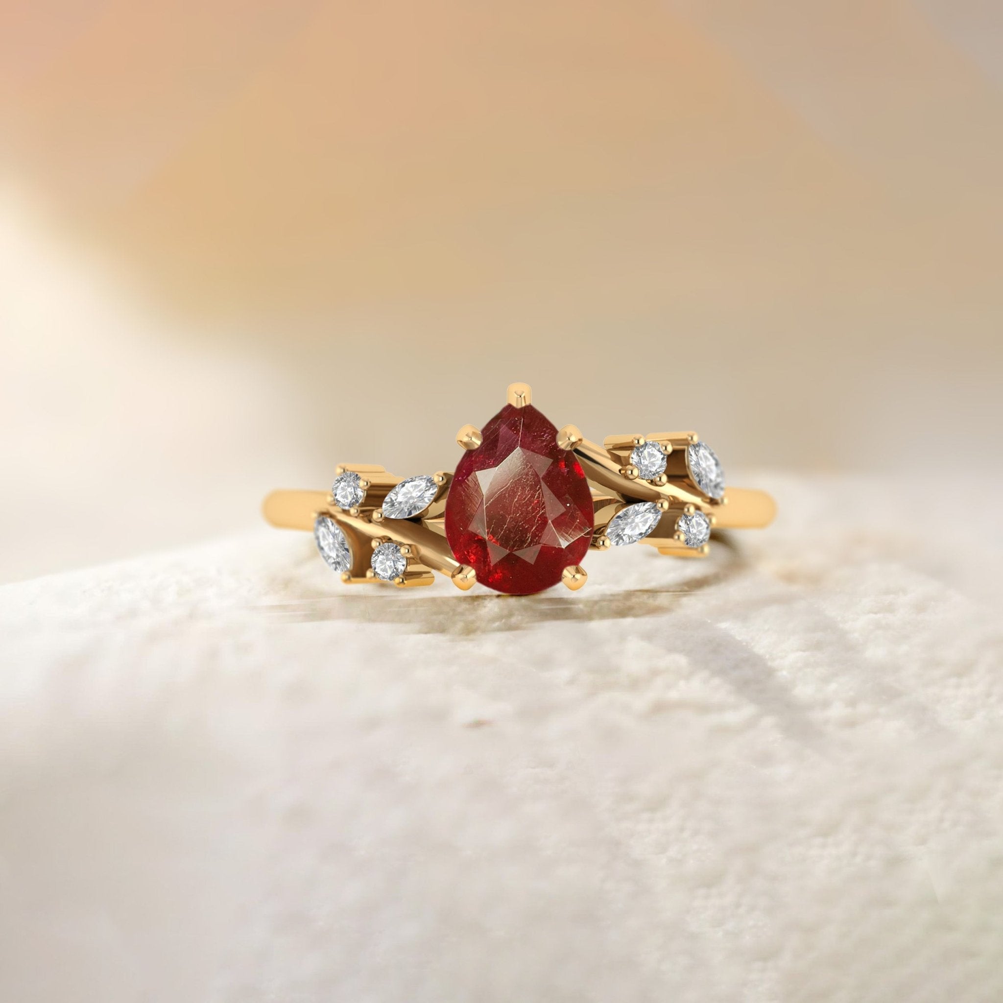 Natural Ruby Leaf Style Statement Ring For Her - Goodstone Jewels