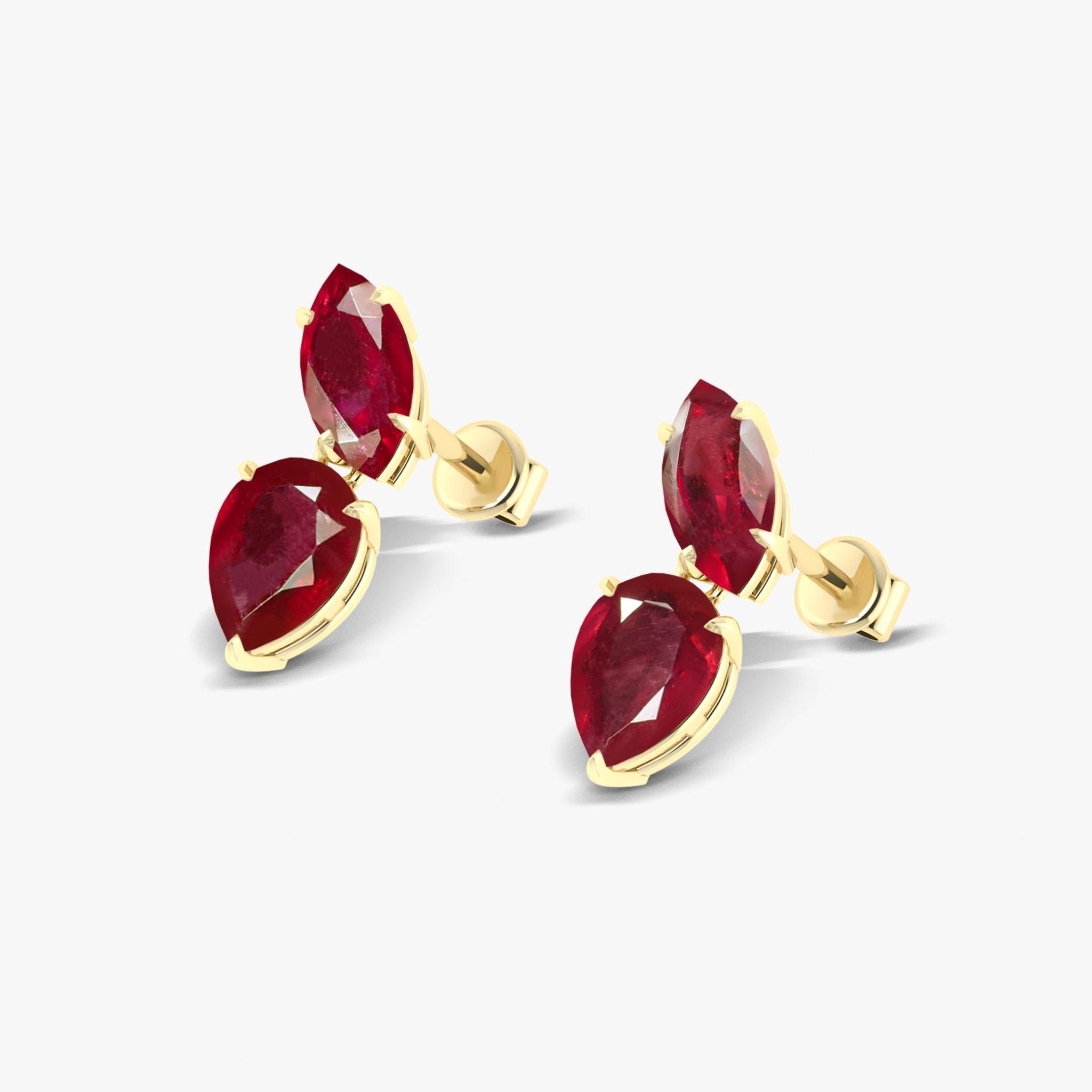 Natural Ruby Marquise & Pear Two Stone Stud Earrings - Goodstone Jewels