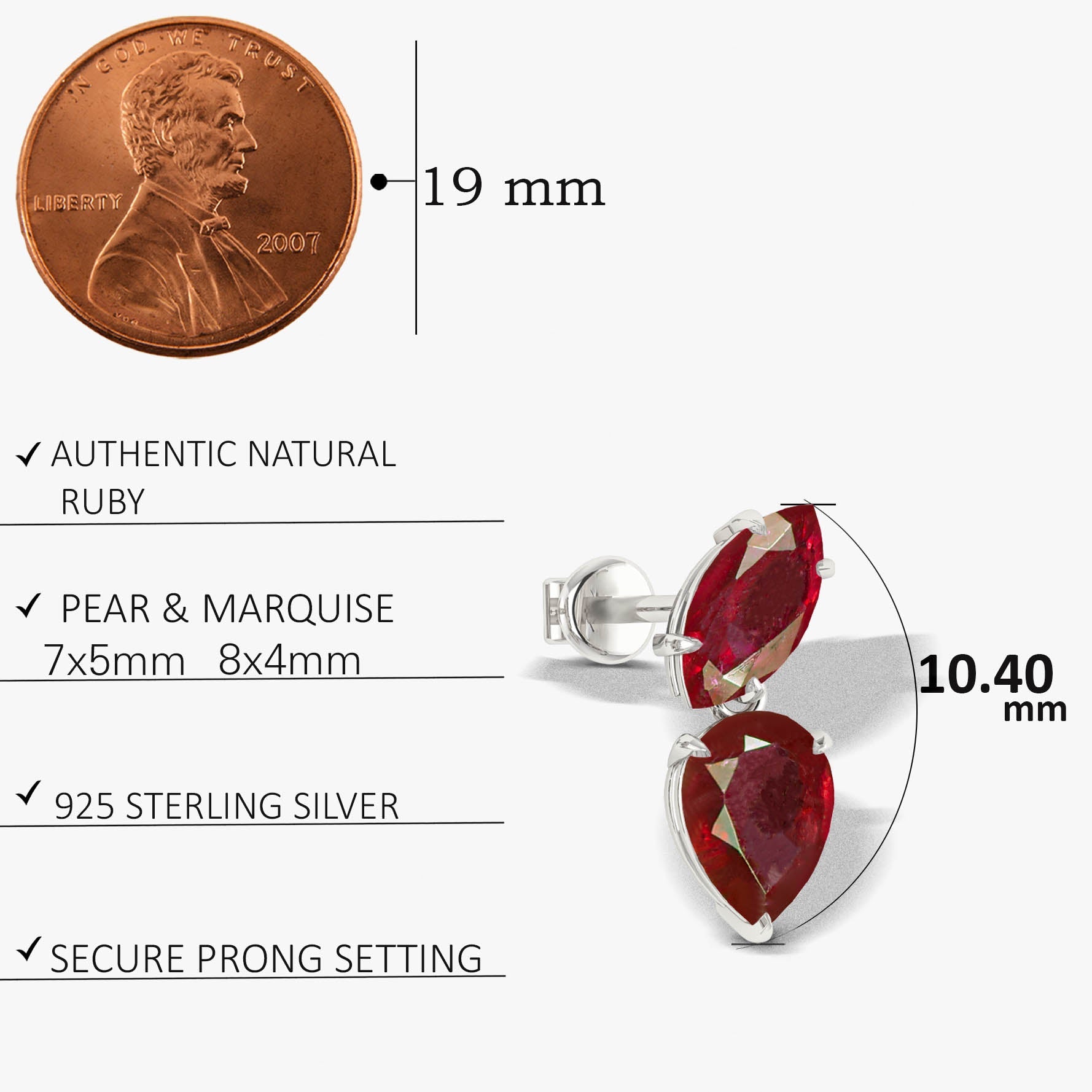 Natural Ruby Marquise & Pear Two Stone Stud Earrings - Goodstone Jewels