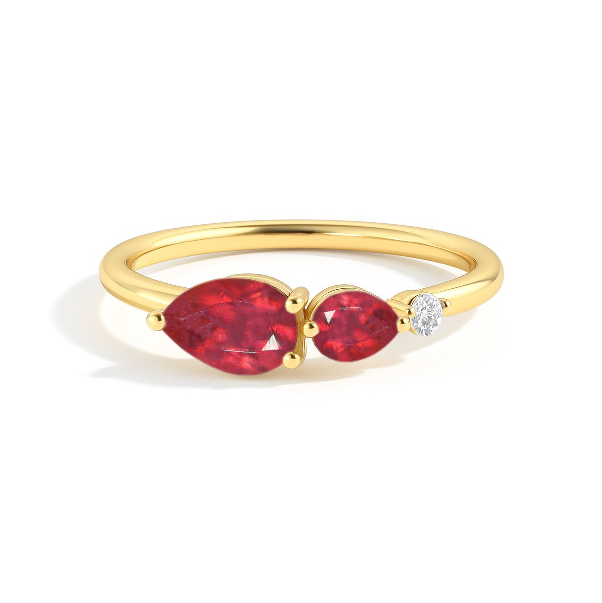Natural Ruby Pear Shape Two Stone Ring in Yellow Gold Filled & Silver - Goodstone Jewels