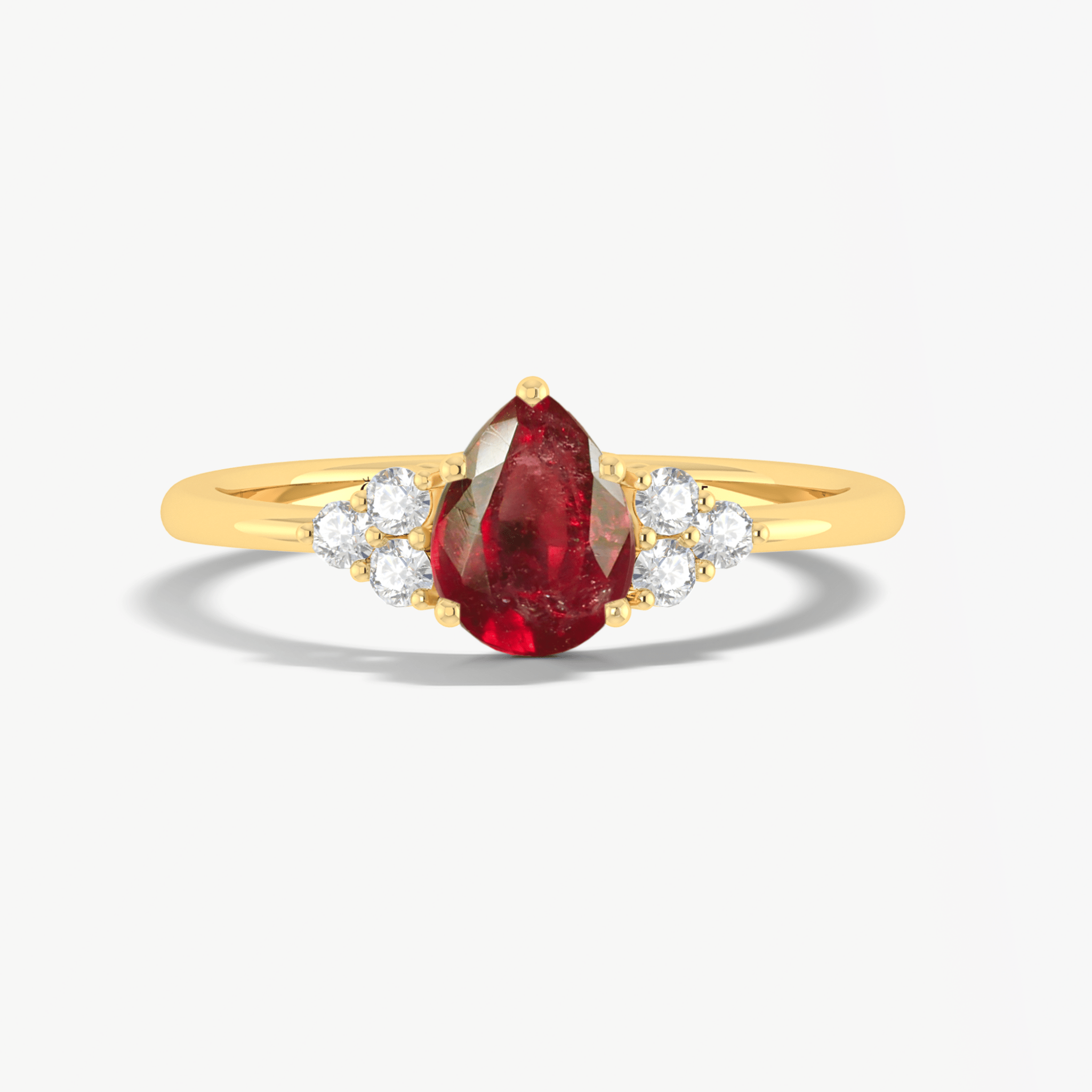 Natural Ruby Pear Shape & White Zircon Solitaire with Accents Ring - Goodstone Jewels