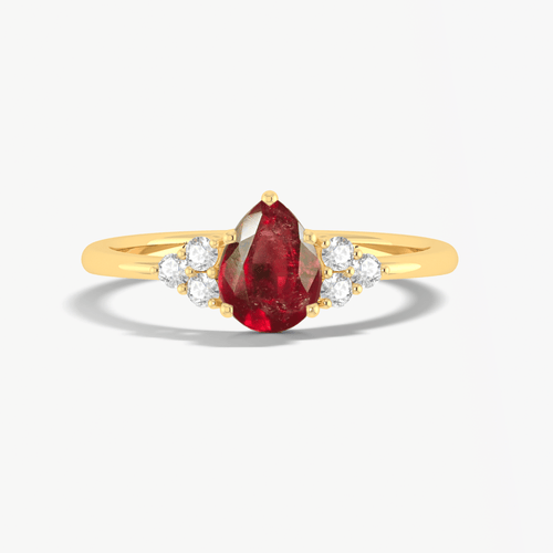 Natural Ruby Pear Shape & White Zircon Solitaire with Accents Ring