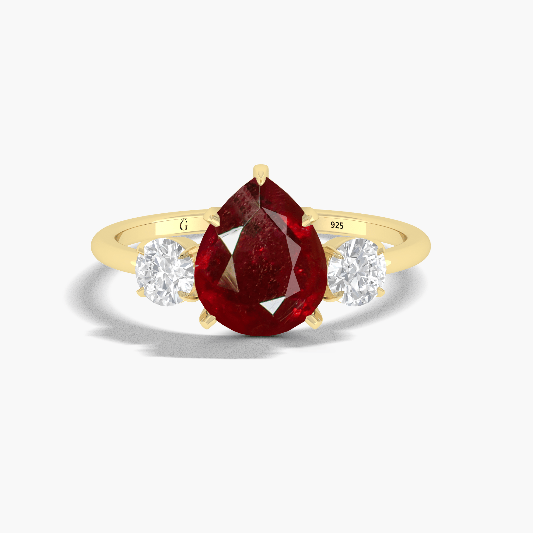 Natural Ruby Pear Shape with Zircon Three Stone Statement Ring - Goodstone Jewels