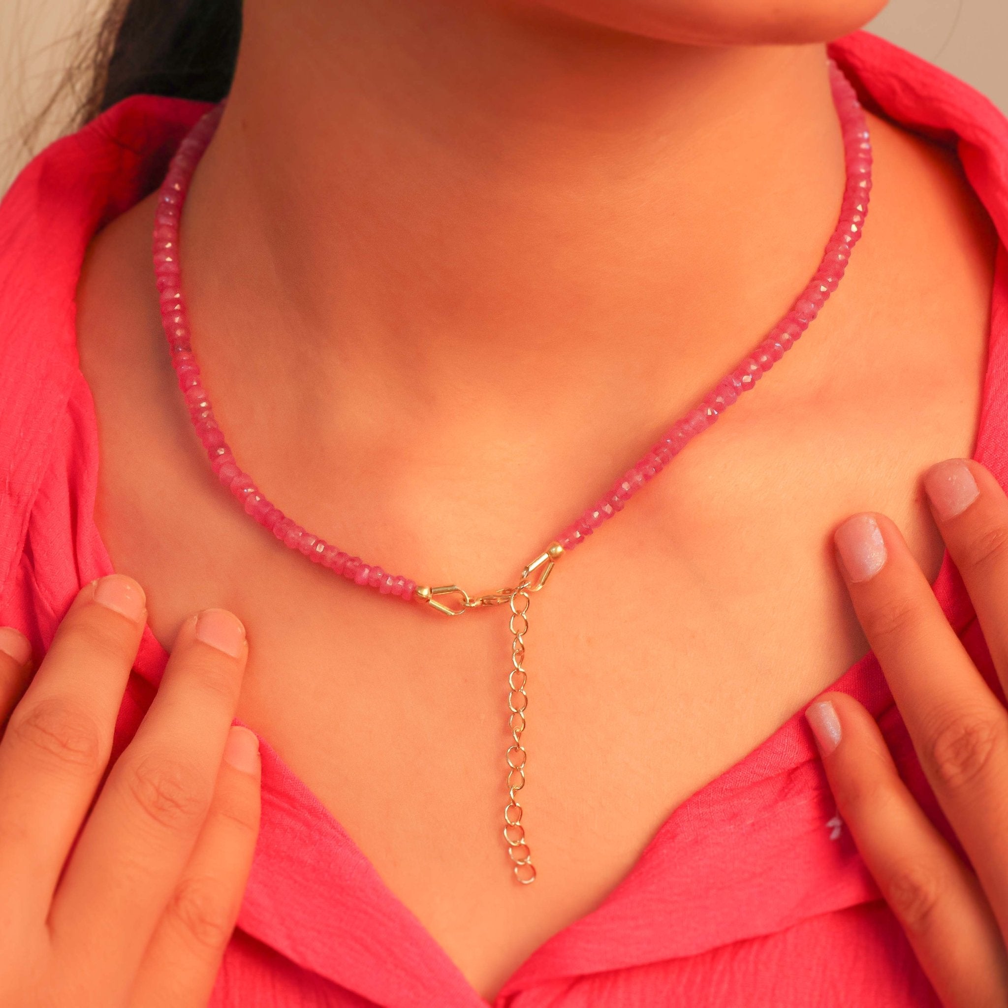 Natural Ruby Plain Beaded Necklace for Women - Goodstone Jewels
