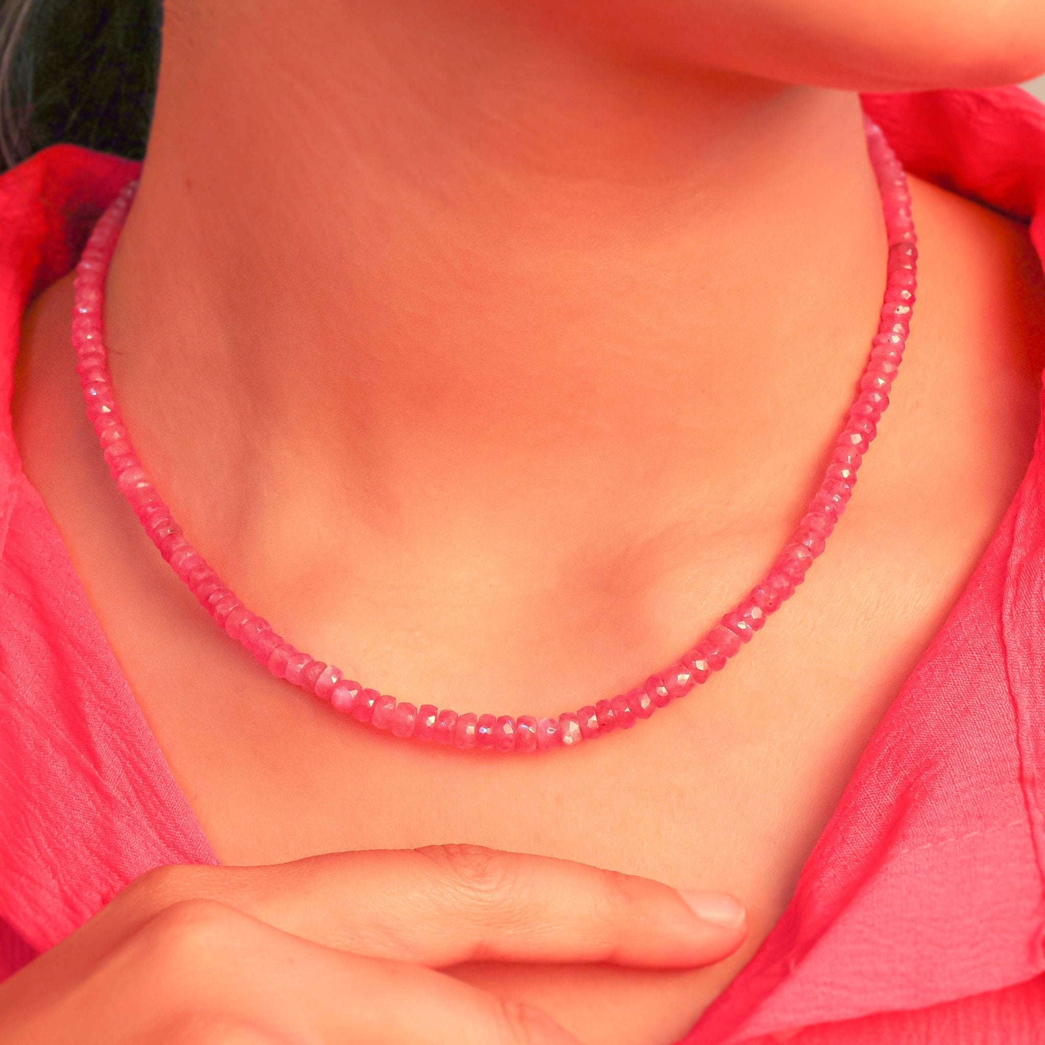 Natural Ruby Plain Beaded Necklace for Women - Goodstone Jewels