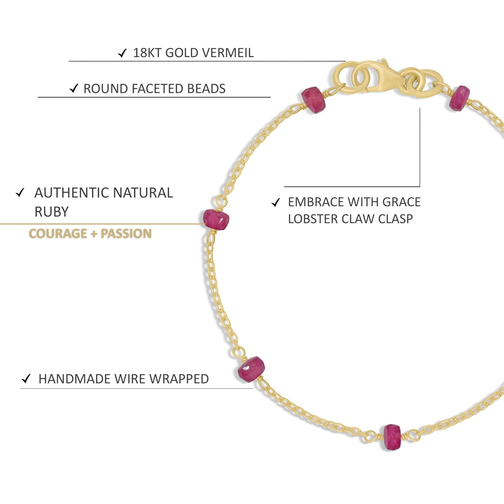 Natural Ruby Rondelle Minimalist Chain Beaded Bracelet - Goodstone Jewels