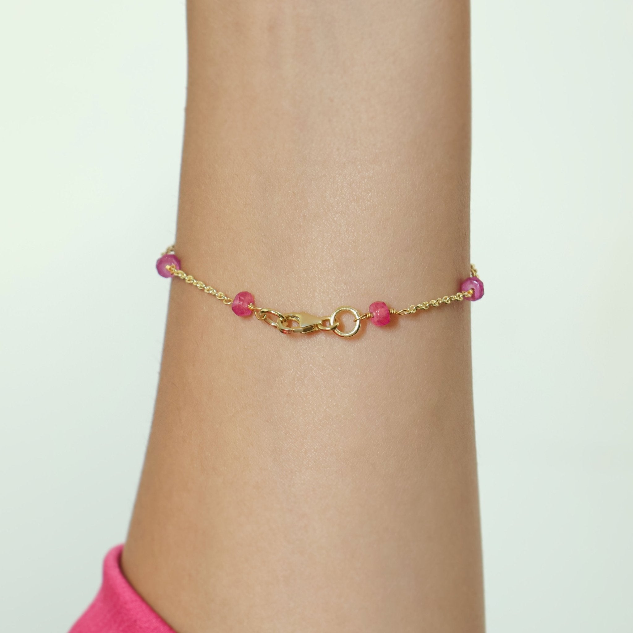 Natural Ruby Rondelle Minimalist Chain Beaded Bracelet - Goodstone Jewels