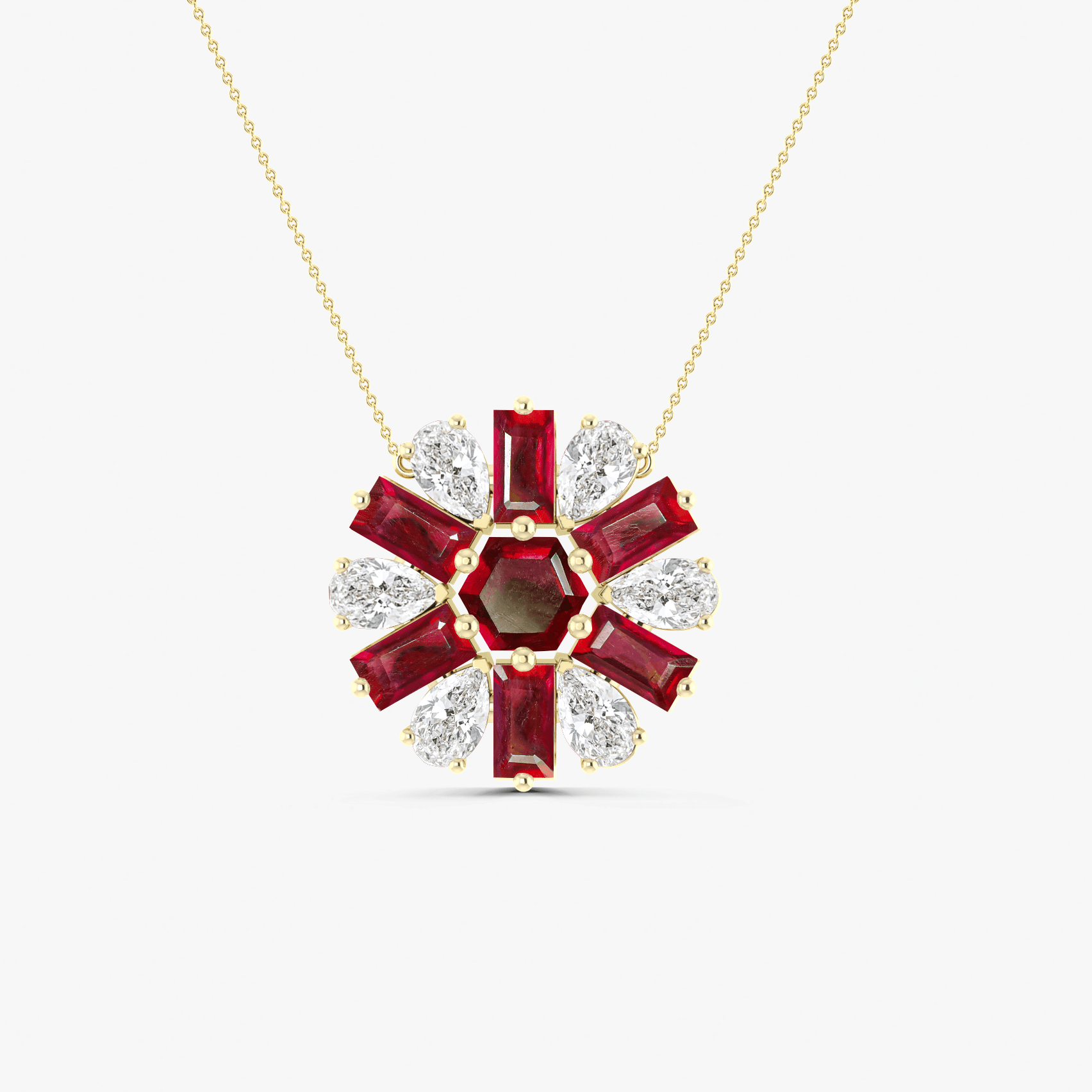 Natural Ruby Round Cluster Charm Pendant Necklace - Goodstone Jewels