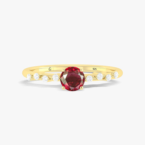 Natural RUBY ROUND STONE MINIMALIST SOLITAIRE WITH ACCENTS RING