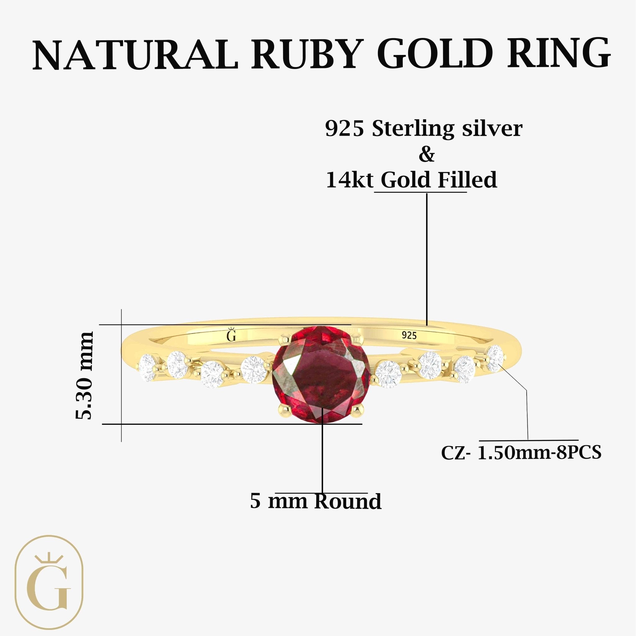 Natural RUBY ROUND STONE MINIMALIST SOLITAIRE WITH ACCENTS RING - Goodstone Jewels