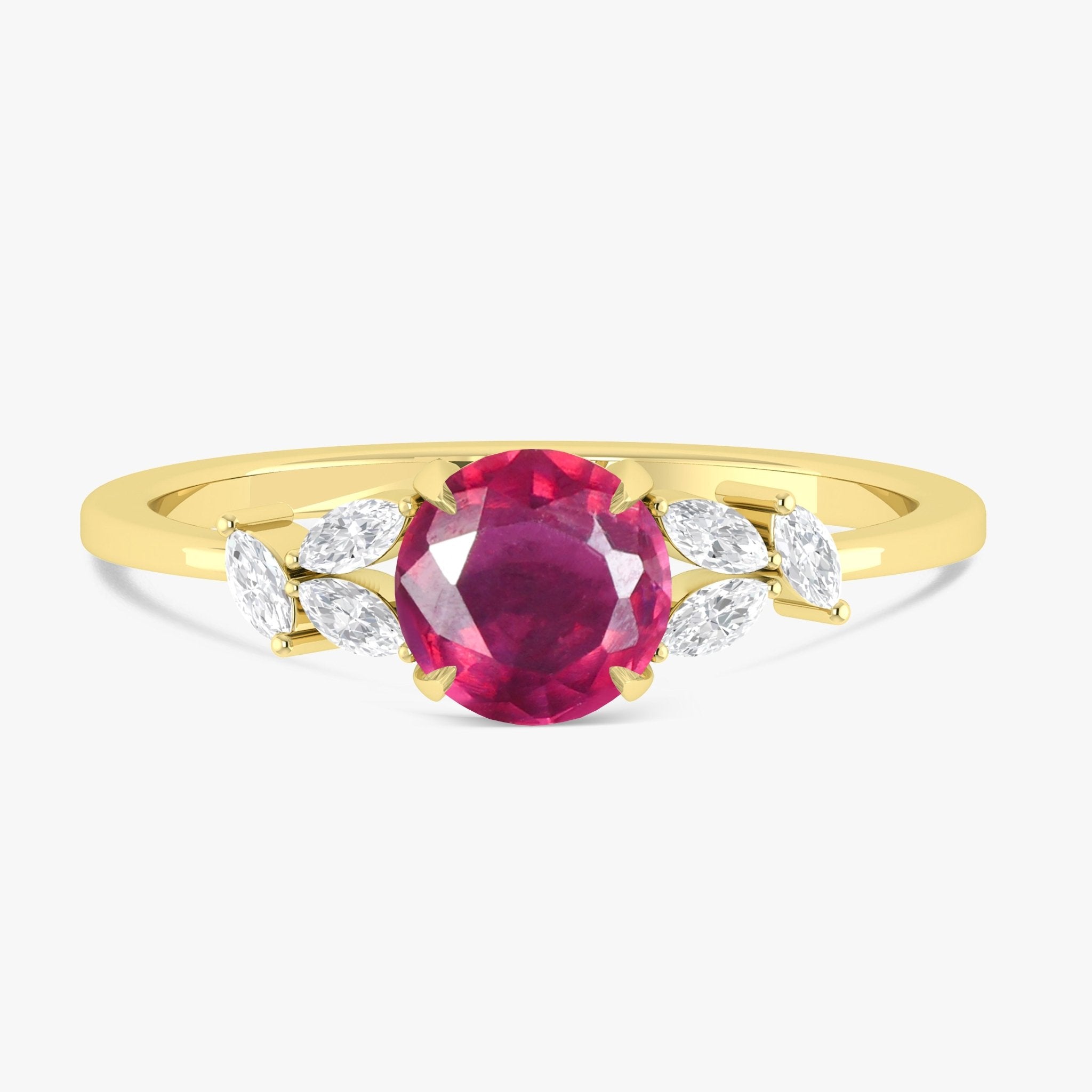 Gold plated rings for women ruby leaf design