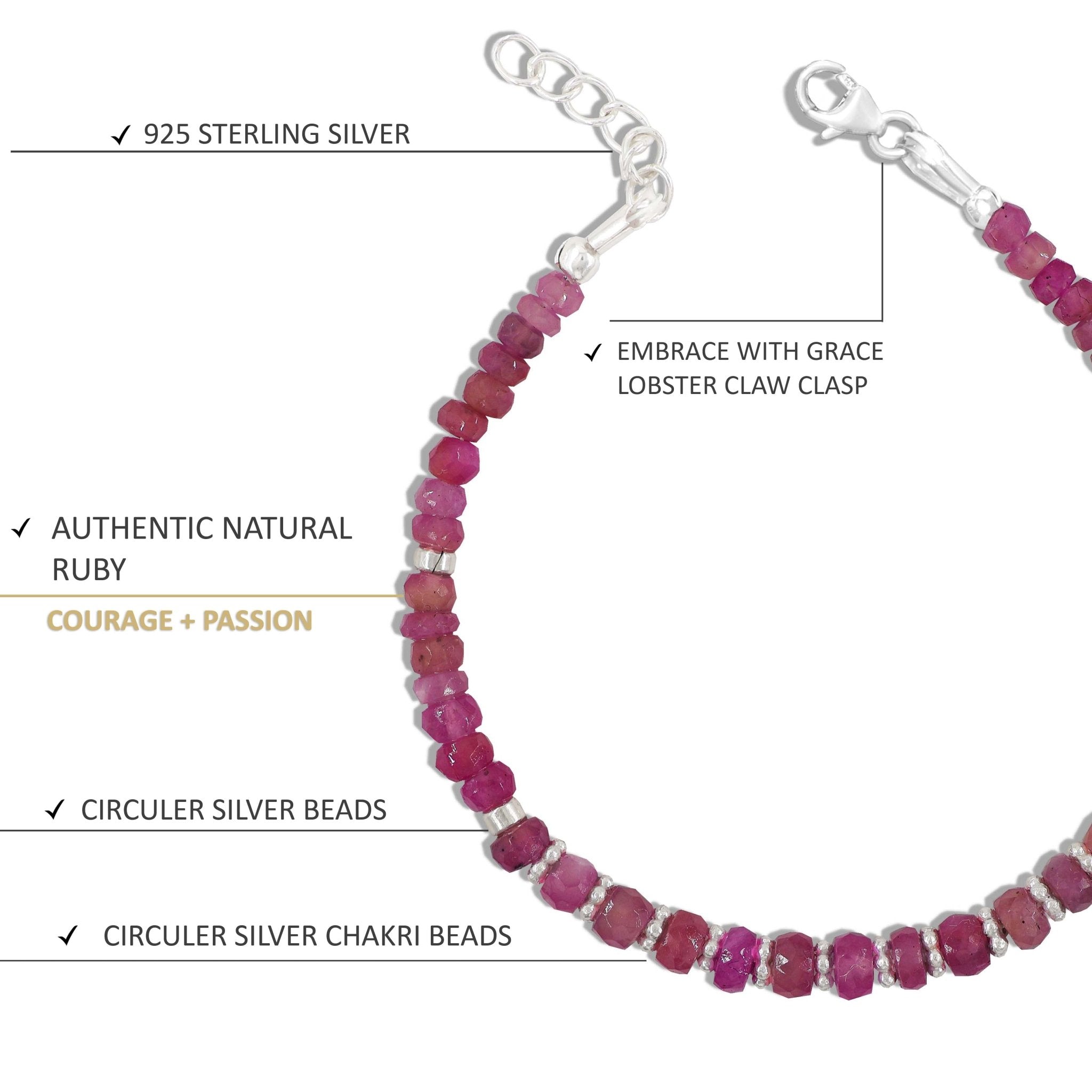 Natural Ruby Separator Rondelle Beaded Bracelet - Goodstone Jewels