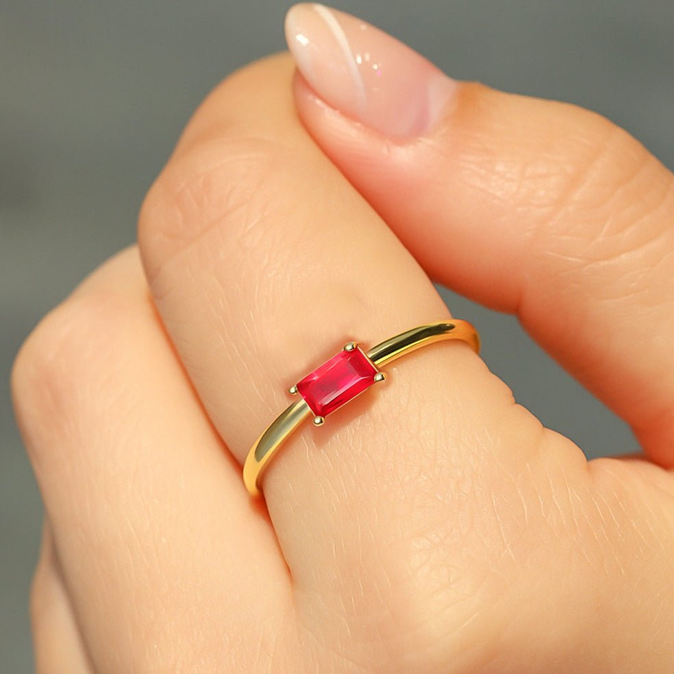Natural Ruby SINGLE BAGUETTE STONE SOLITAIRE RING - Goodstone Jewels