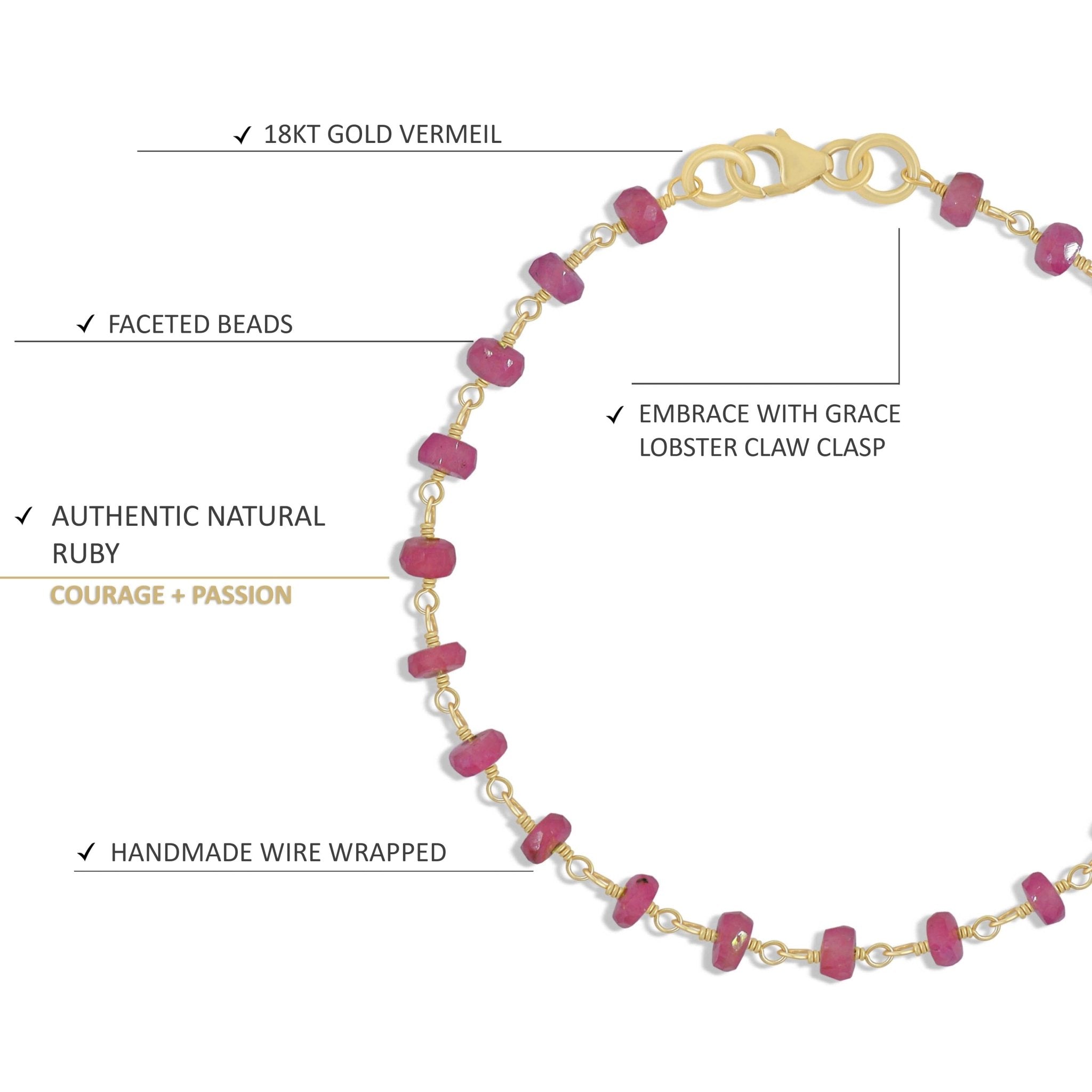 Natural Ruby Smooth Beads Chain Bracelet For Her - Goodstone Jewels