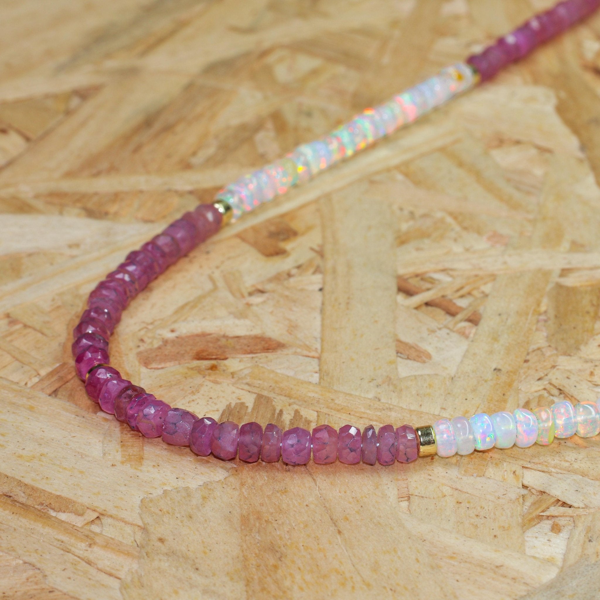 Natural Ruby & White Opal Bead Strand Necklace - Goodstone Jewels