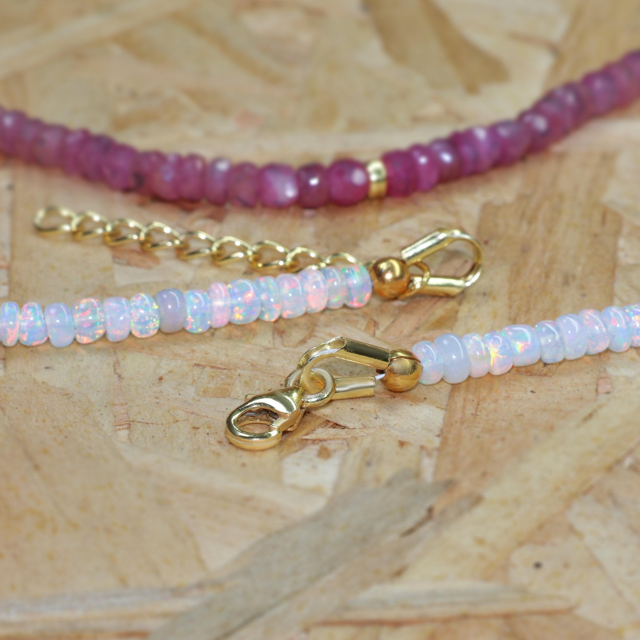 Natural Ruby & White Opal Bead Strand Necklace - Goodstone Jewels