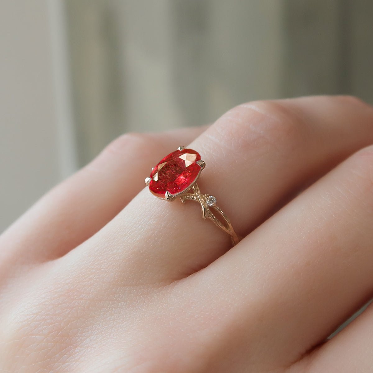 Natural Ruby with Side Stone Crossover Solitaire Ring - Goodstone Jewels