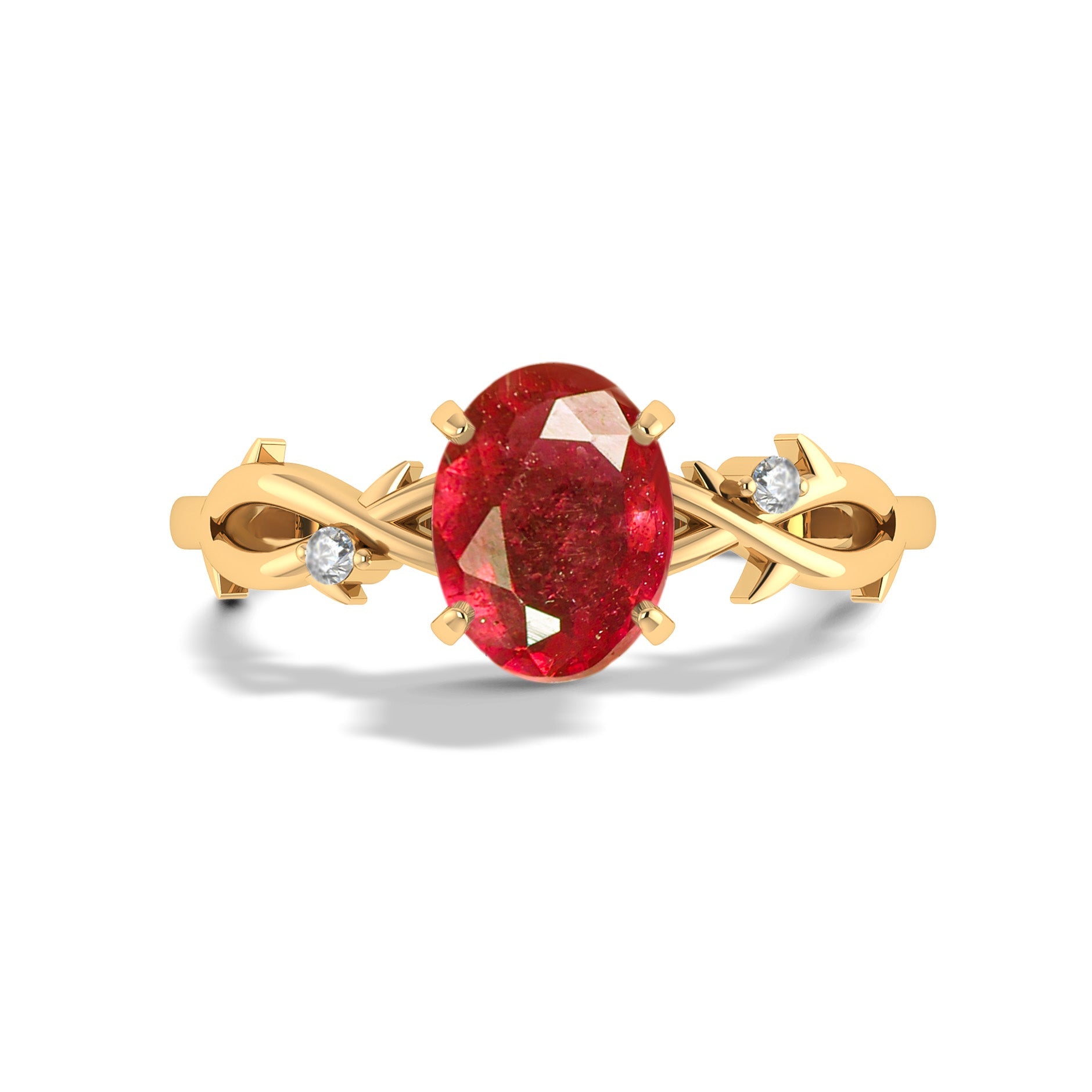 Natural Ruby with Side Stone Crossover Solitaire Ring - Goodstone Jewels