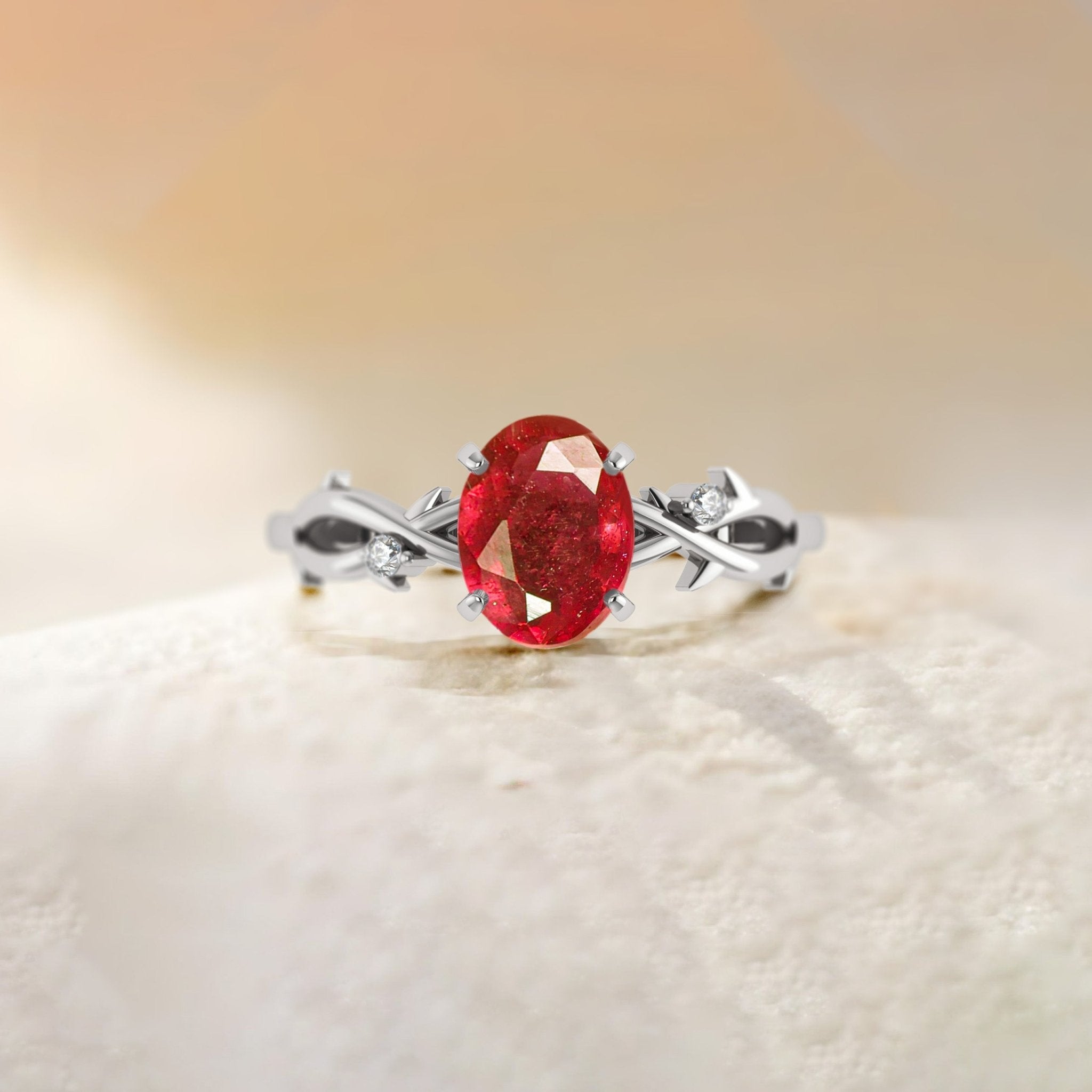 Natural Ruby with Side Stone Crossover Solitaire Ring - Goodstone Jewels