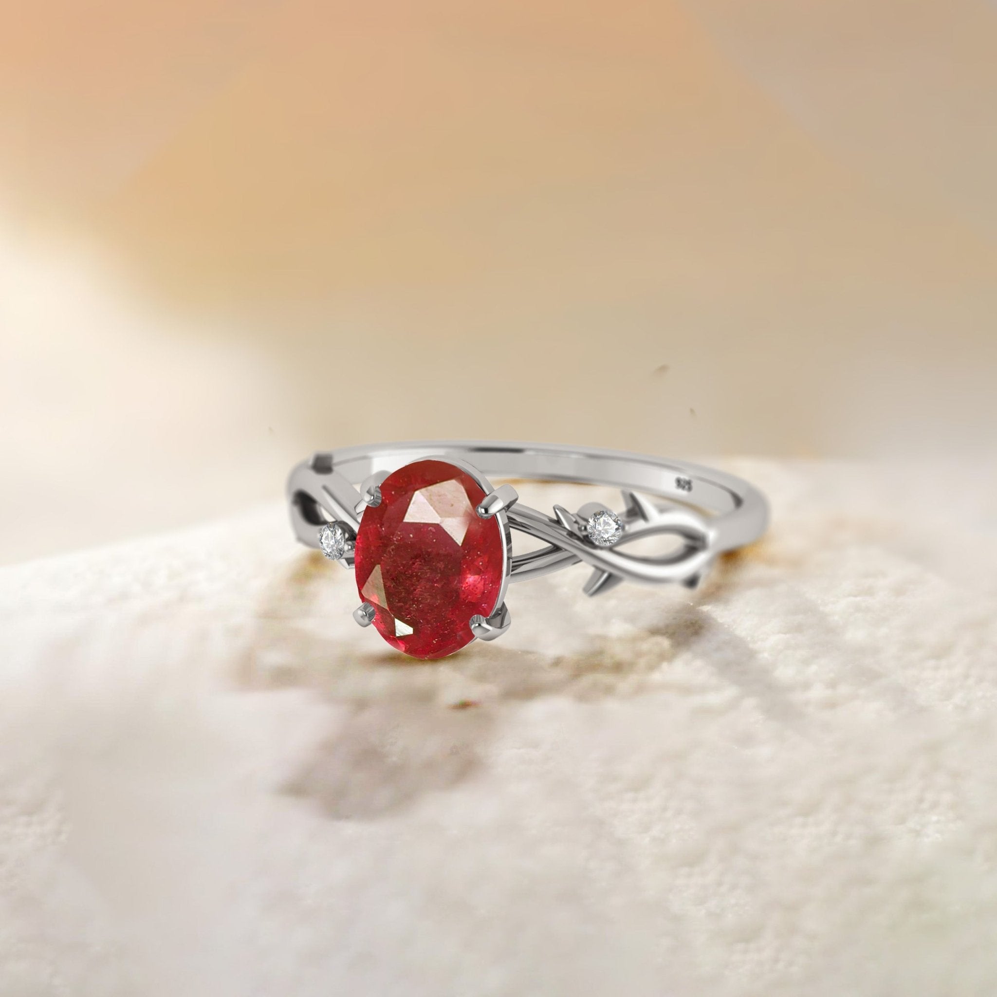 Natural Ruby with Side Stone Crossover Solitaire Ring - Goodstone Jewels