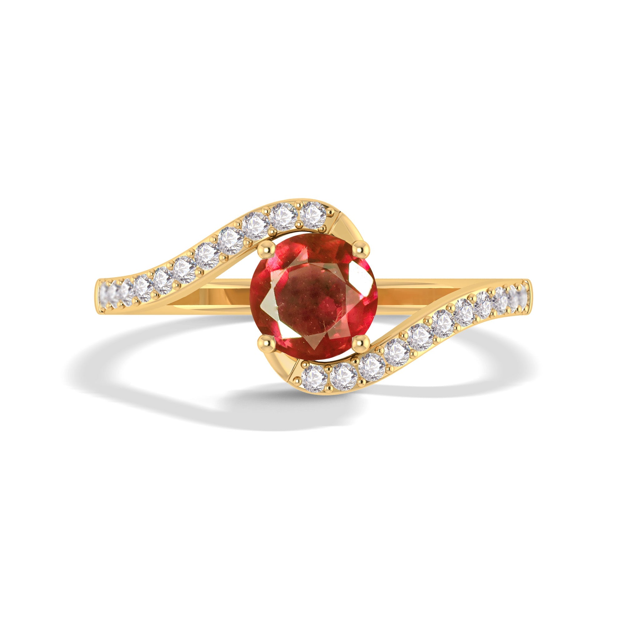 Natural Ruby with White Zicon Bypass Ring for Her - Goodstone Jewels