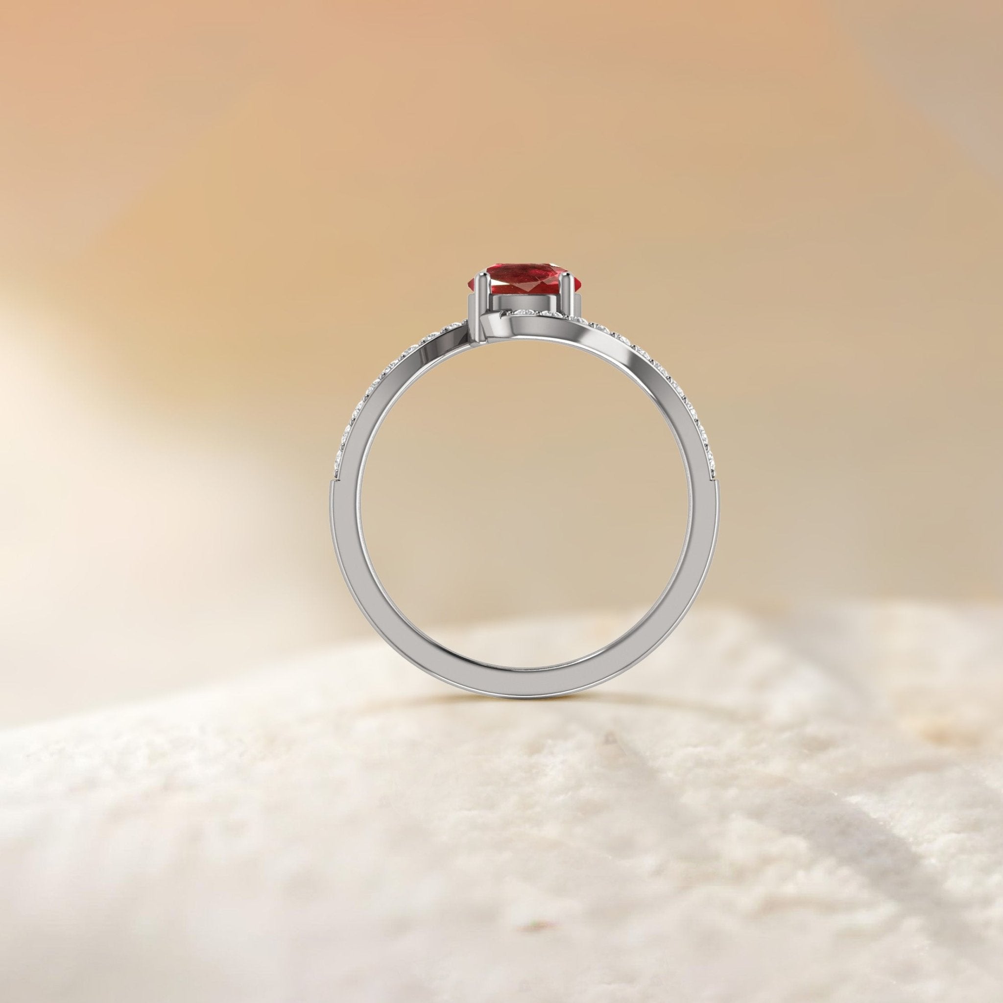 Natural Ruby with White Zicon Bypass Ring for Her - Goodstone Jewels