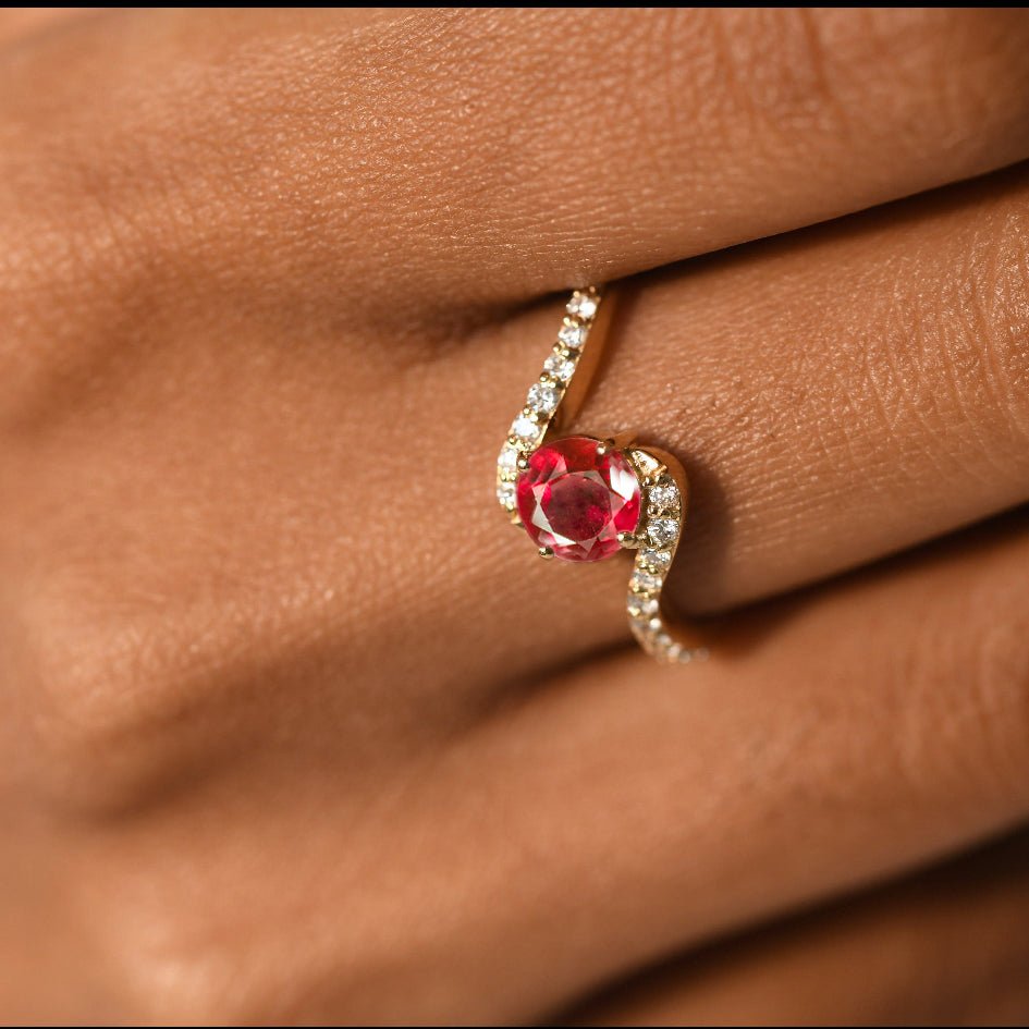Natural Ruby with White Zicon Bypass Ring for Her - Goodstone Jewels