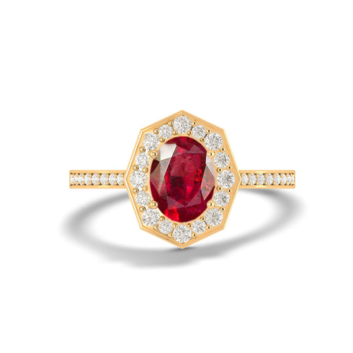 Natural Ruby with White Zircon Engagement Halo Ring