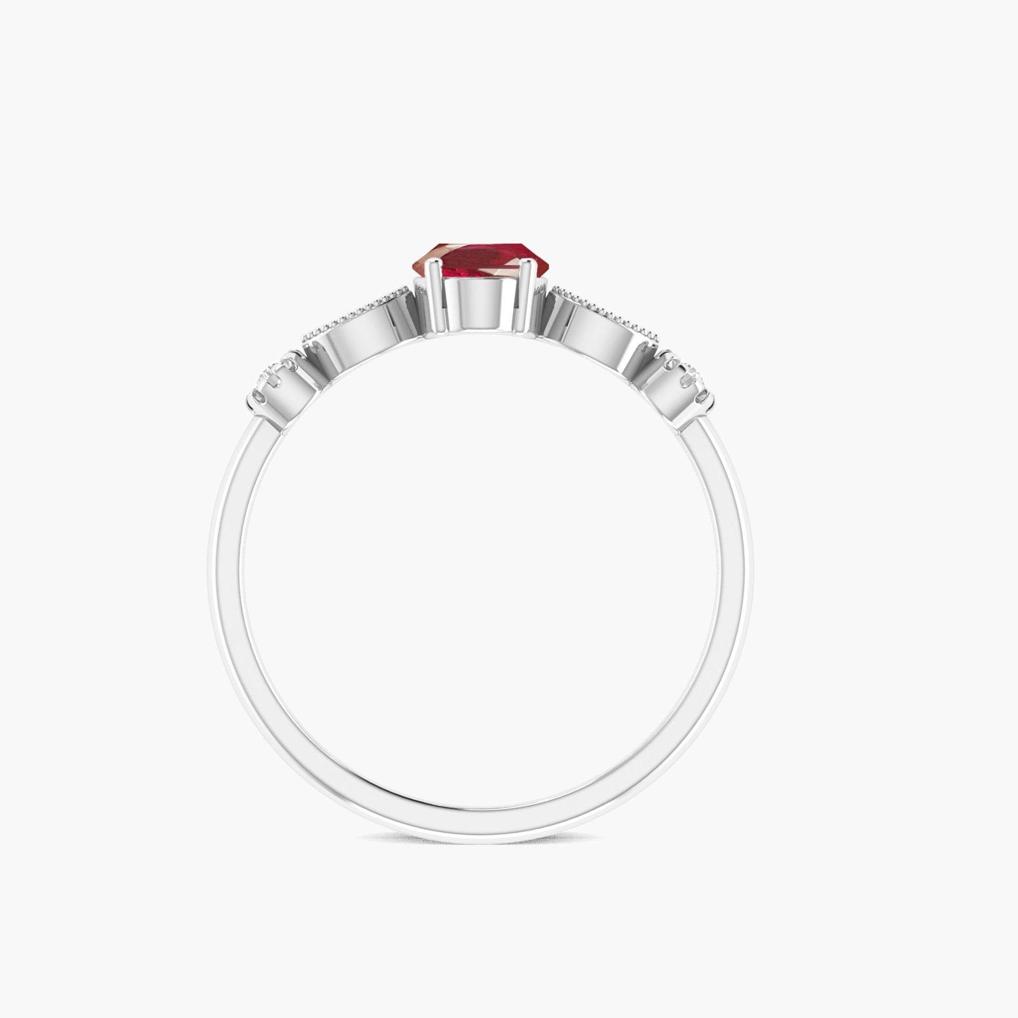 Natural Ruby with White Zircon Side Stone Solitaire Ring - Goodstone Jewels