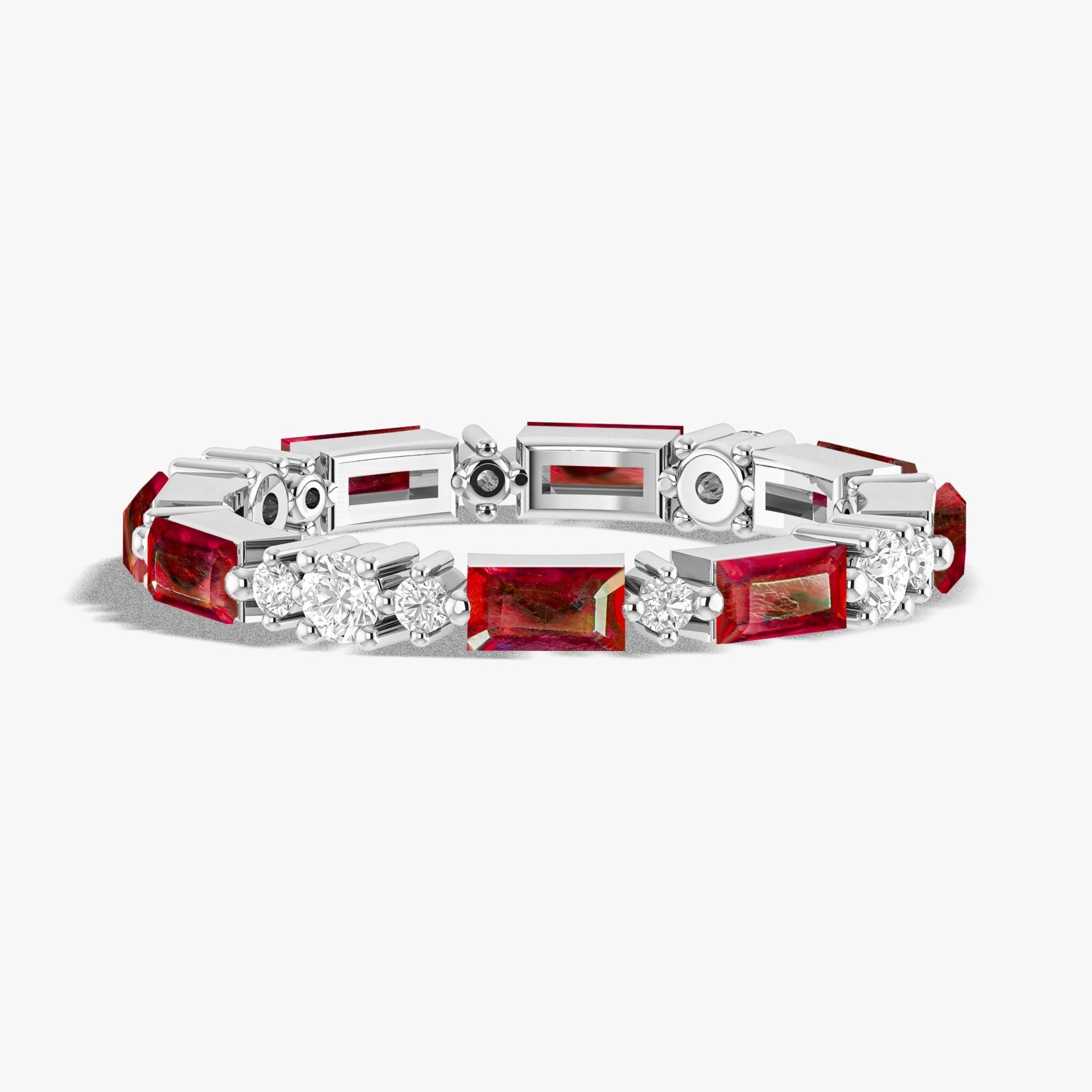 Natural Ruby with Zircon Full Eternity Wedding Band Ring - Goodstone Jewels