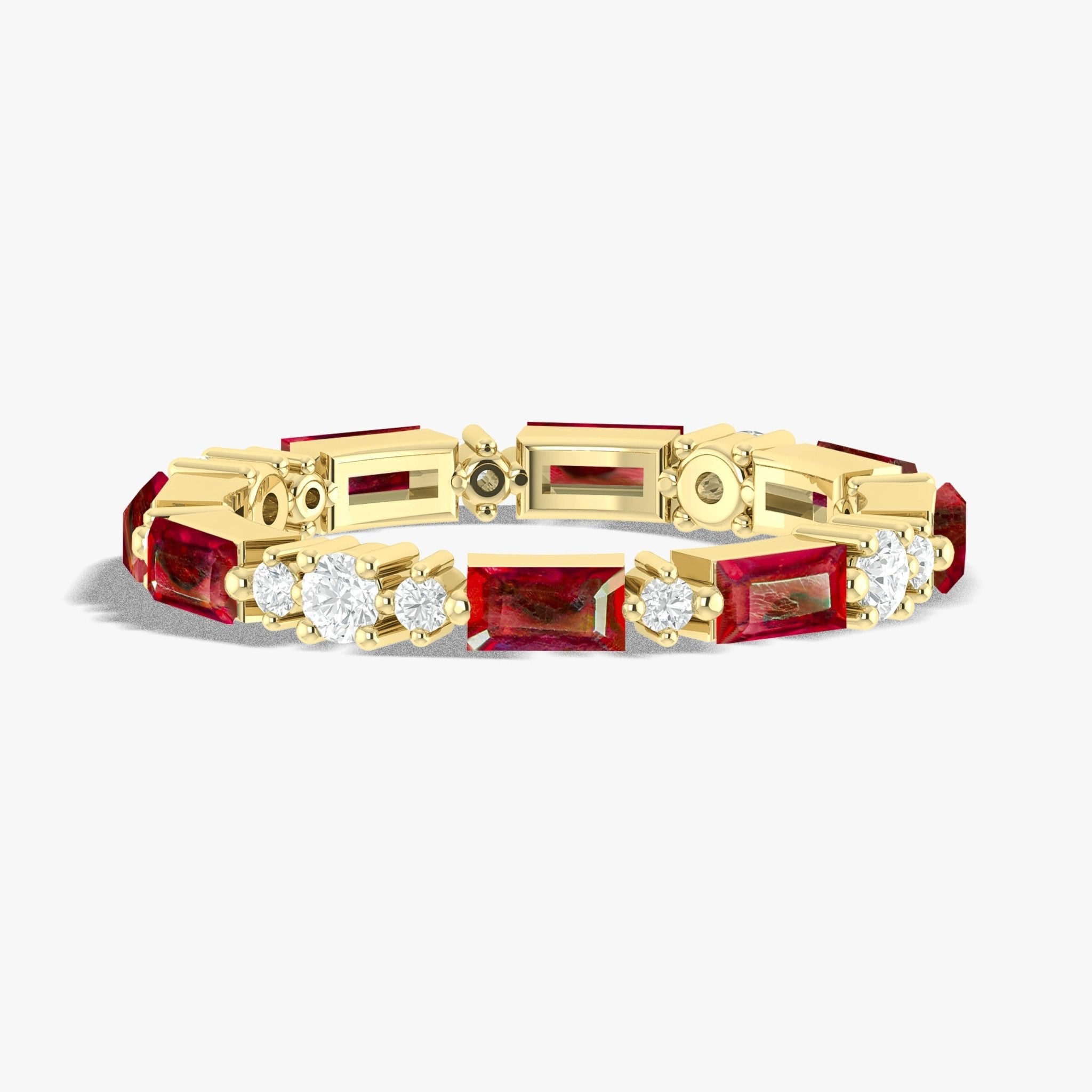 Natural Ruby with Zircon Full Eternity Wedding Band Ring - Goodstone Jewels